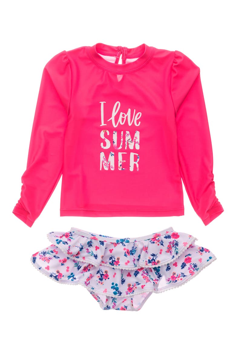 Pretty Petals Ruffle Two-Piece Rashguard Swimsuit, Main, color, PINK