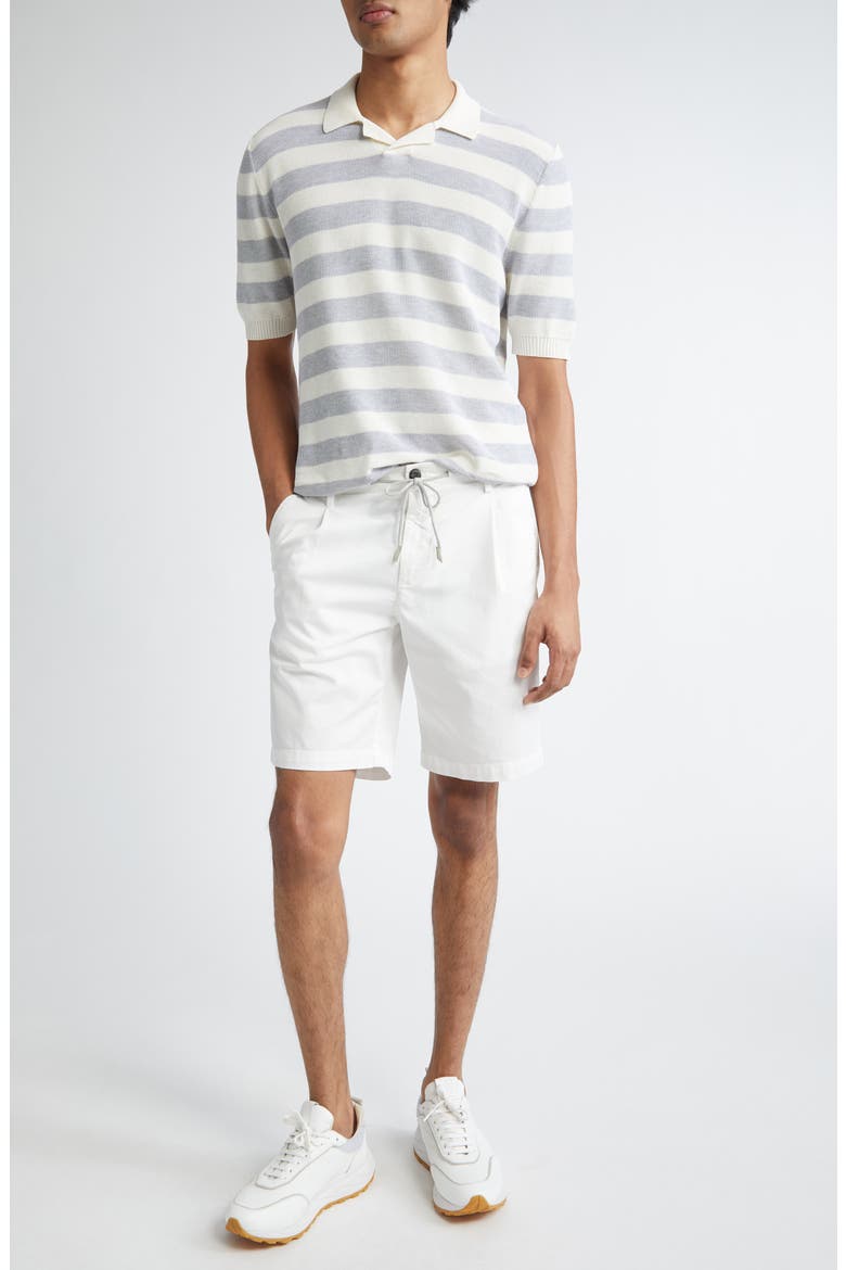 Stripe Short Sleeve Cotton Polo Sweater, Alternate, color, 01-13 WHITE LIGHT GREY MELANGE