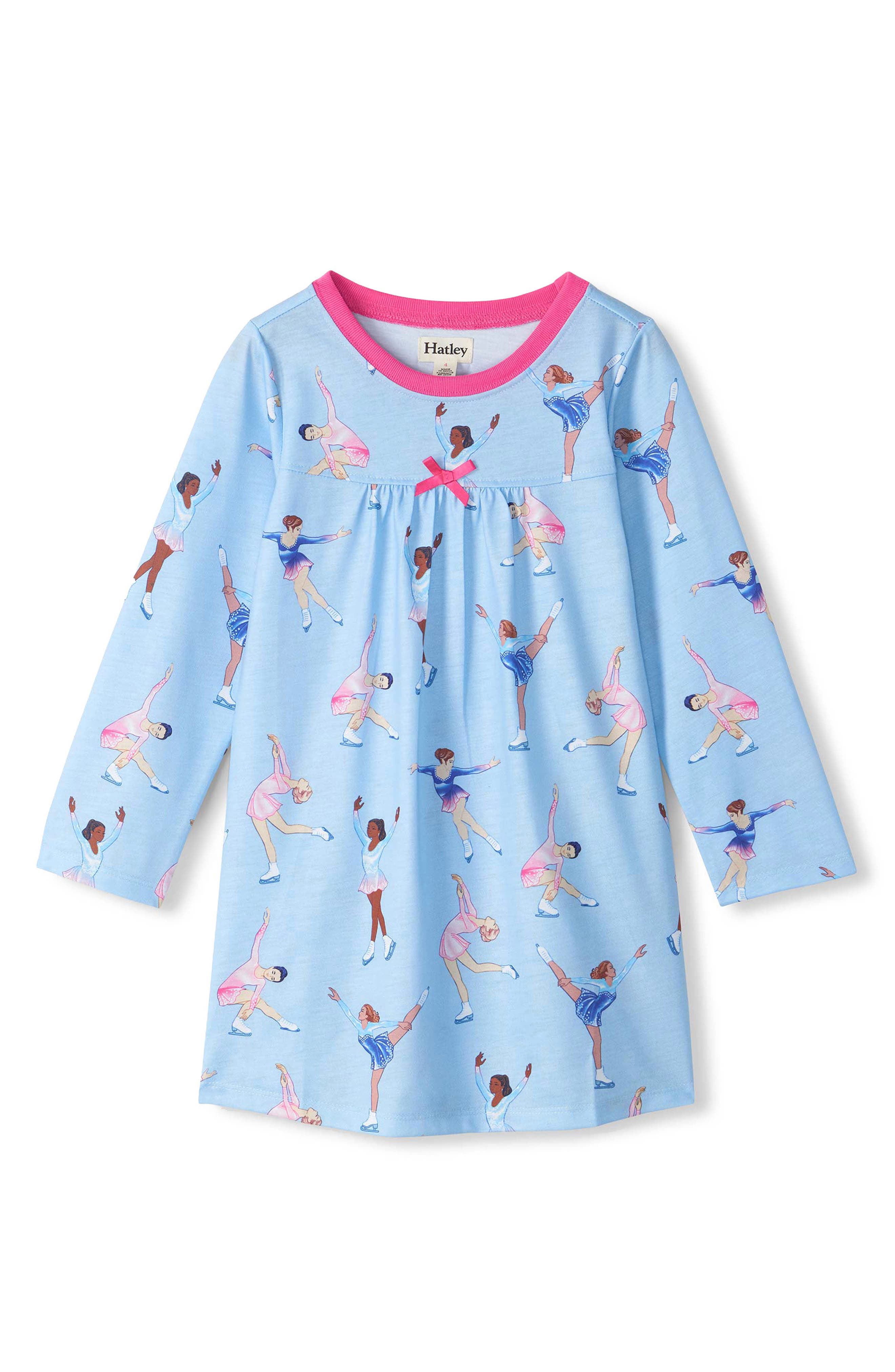 Hatley Kids' Figure Skaters Long Sleeve Nightgown In Ice Melt