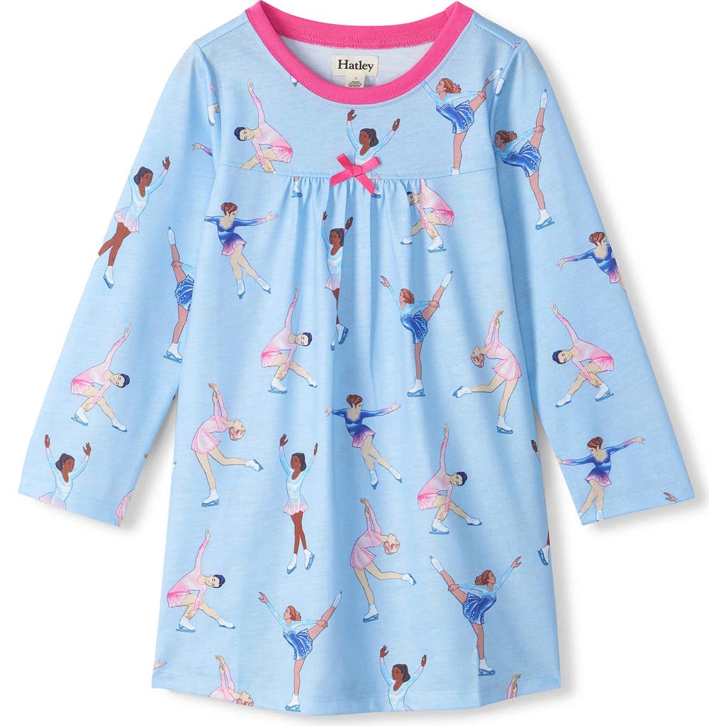 Hatley Kids' Figure Skaters Long Sleeve Nightgown In Ice Melt