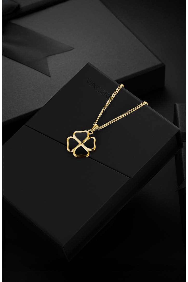 Men's Clover Pendant Necklace, Alternate, color, GOLD