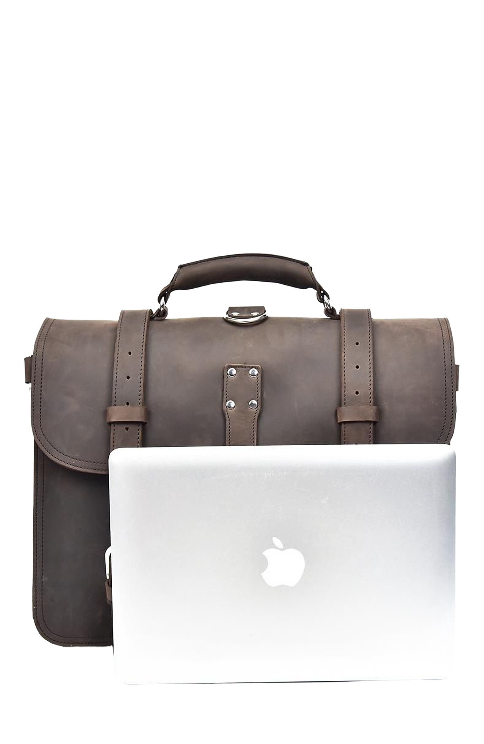 STEEL HORSE LEATHER The Gustav Messenger Bag | Large Capacity Vintage Leather Messenger Bag, Alternate, color, Dark Brown