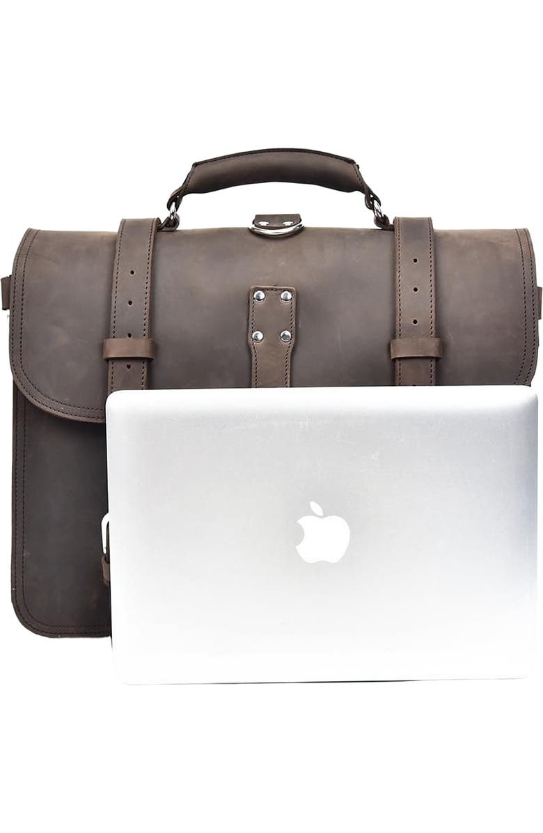 STEEL HORSE LEATHER The Gustav Messenger Bag | Large Capacity Vintage Leather Messenger Bag, Alternate, color, Dark Brown