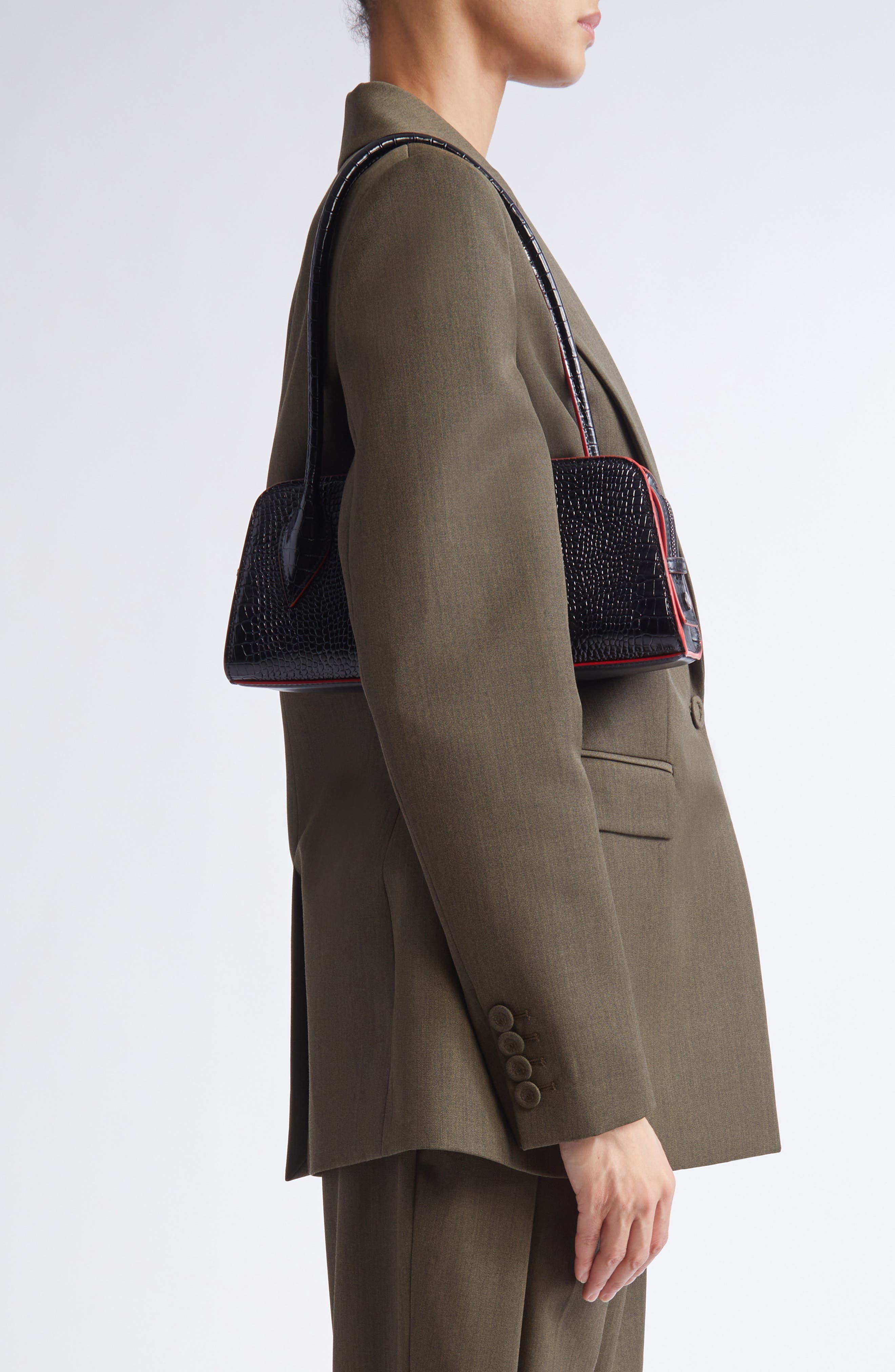 Christian Louboutin Mini Eloise Leather Baguette Bag, Alternate, color, Black