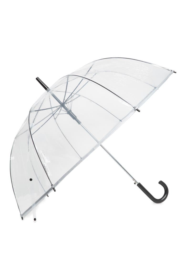 Automatic Open Clear Bubble Stick Umbrella, Main, color, SILVER/CLEAR