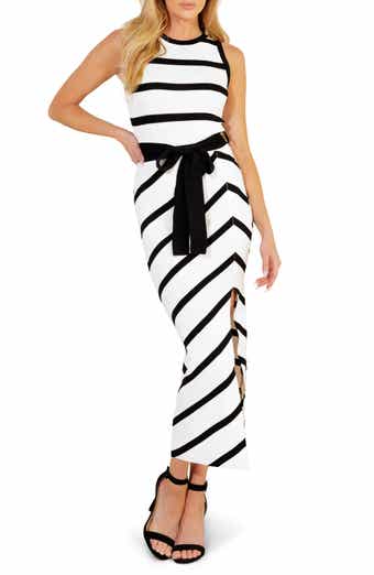 FLYING TOMATO Striped Tie Waist Maxi Dress