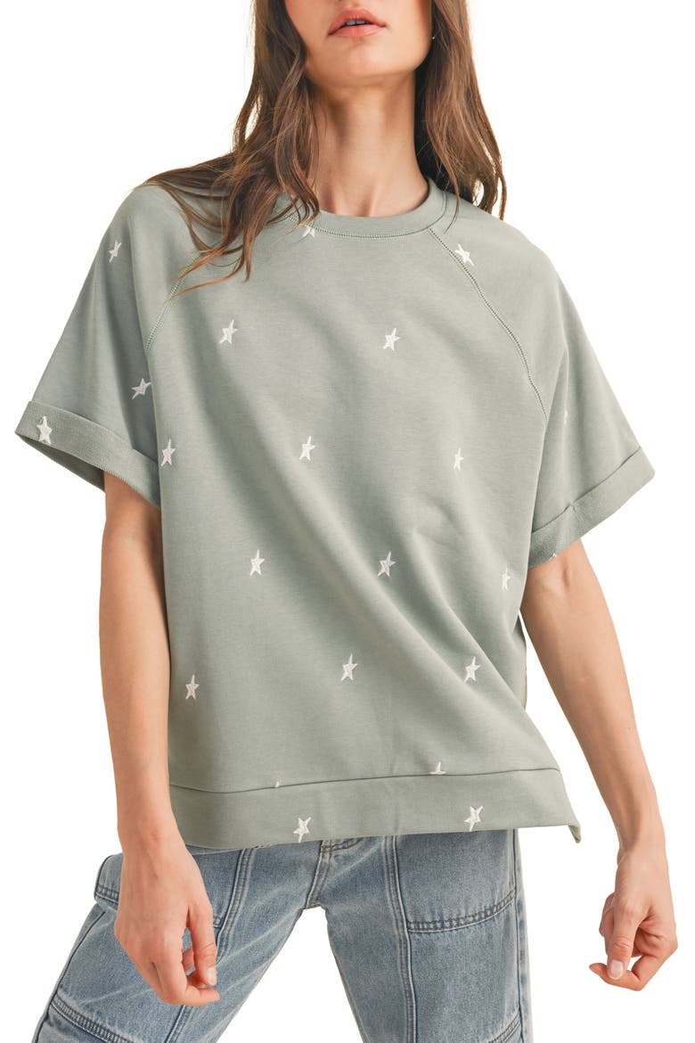 Star Embroidered Boxy Knit T-Shirt, Main, color, GREEN/ WHITE