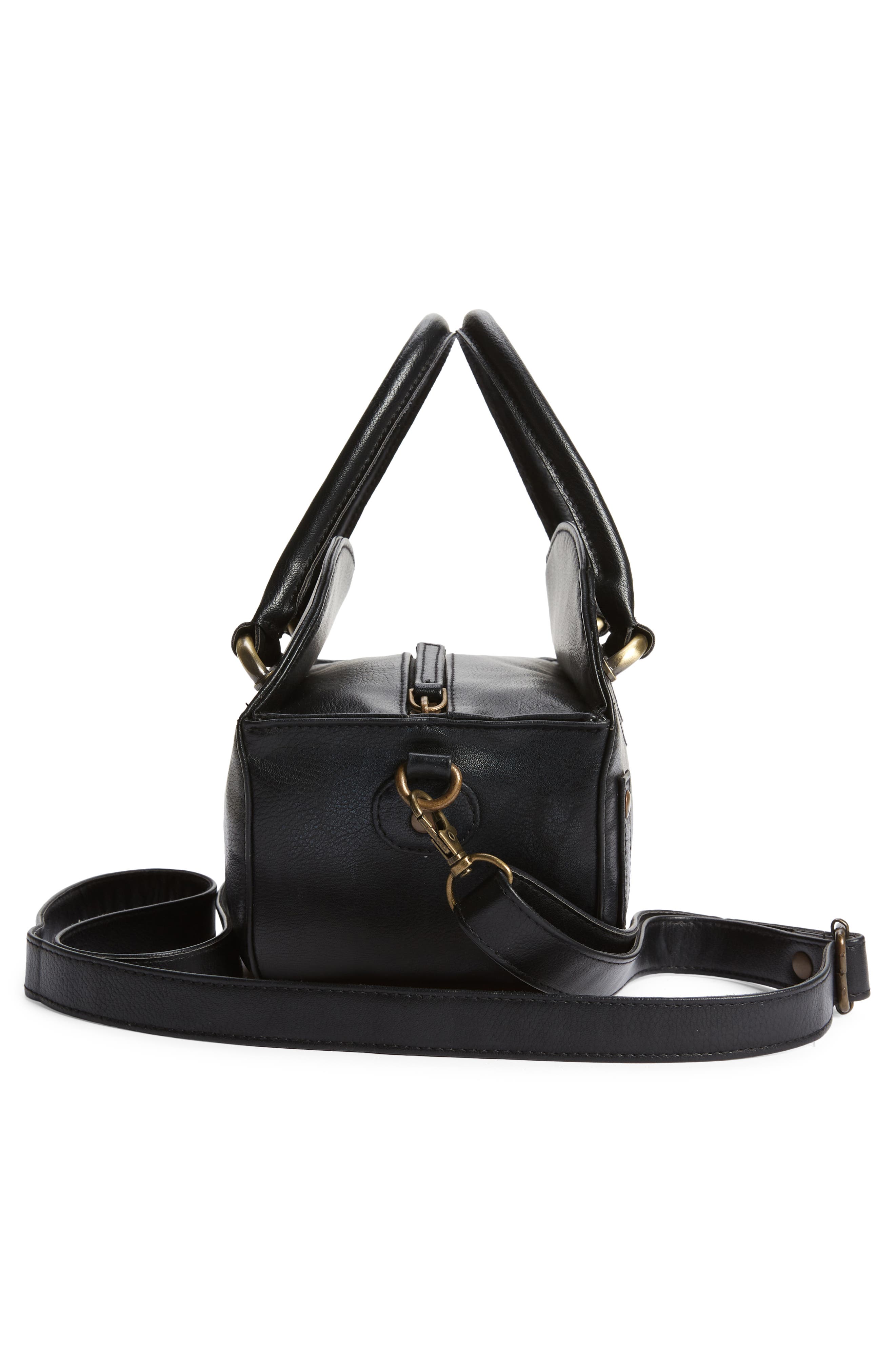 Faux Leather Round Crossbody Bag, Alternate, color, BLACK