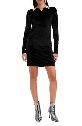 AllSaints Regina Bead Detail Long Sleeve Velvet Dress
