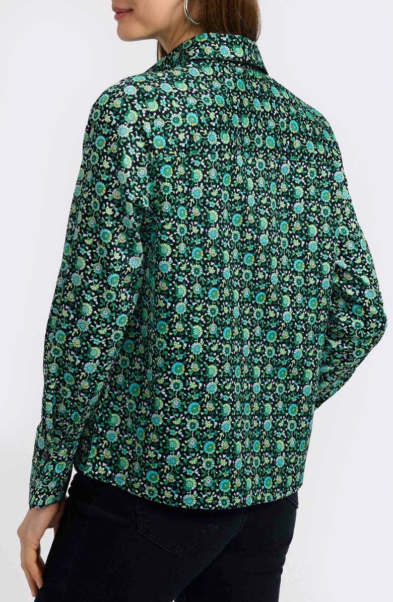 Foxcroft Bella Geometric Floral Cotton Popover Top, Alternate, color, Green Multi