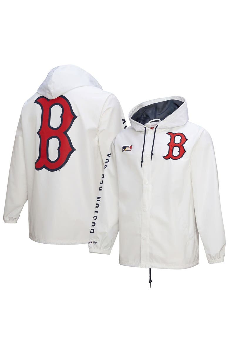 Mitchell & Ness Men's Mitchell & Ness White Boston Red Sox Vintage Full-Snap Hooded Coaches Jacket, Main, color, 