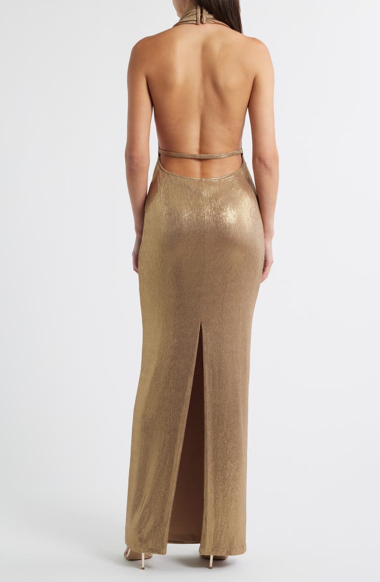 Black Halo Eulalaia Metallic Body-Con Gown, Alternate, color, Liquid Gold