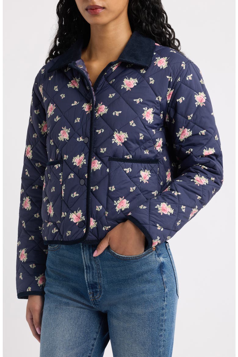 Norinda Ditsy Floral Quilted Water Repellent Jacket, Alternate, color, INK WASH