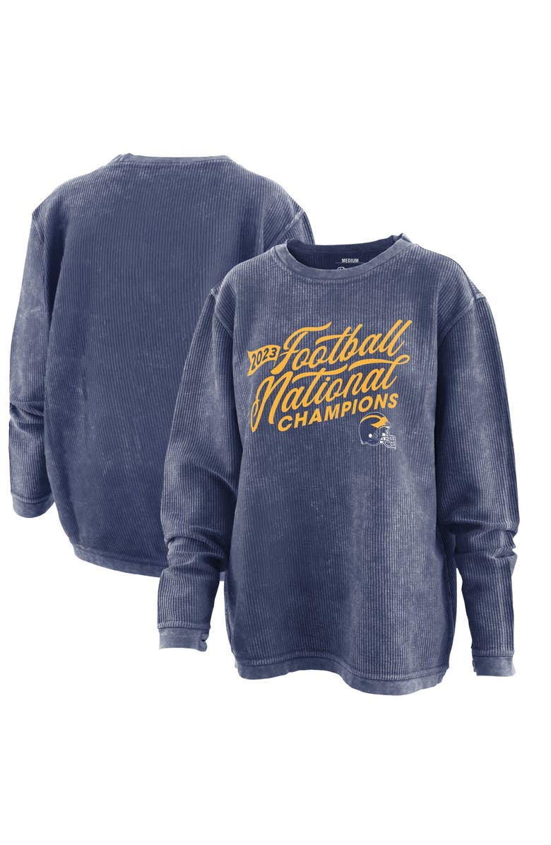 PRESSBOX Women's Pressbox  Navy Michigan Wolverines College Football Playoff 2023 National Champions Comfy Cord Pullover Sweatshirt, Alternate, color, Navy