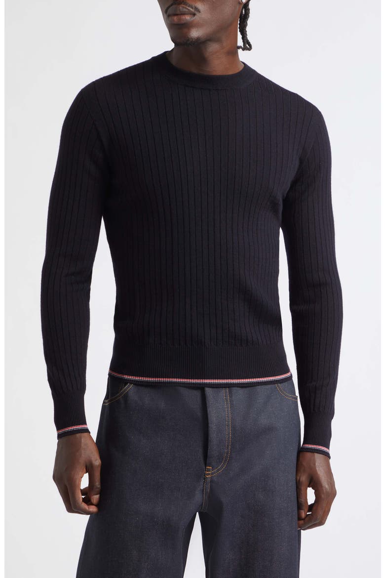 Tipped Wool Blend Rib Sweater, Main, color, NAVY