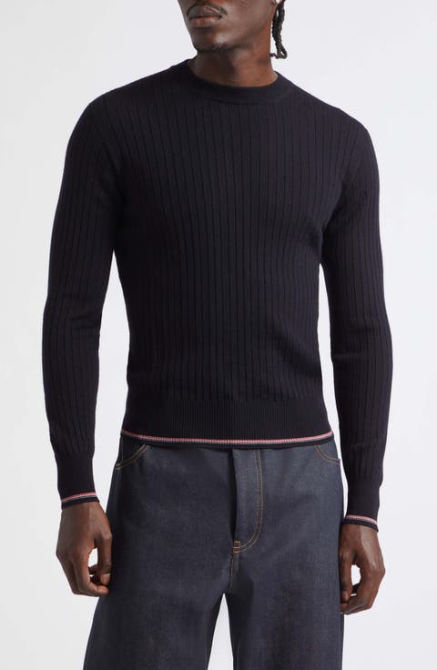Tipped Wool Blend Rib Sweater