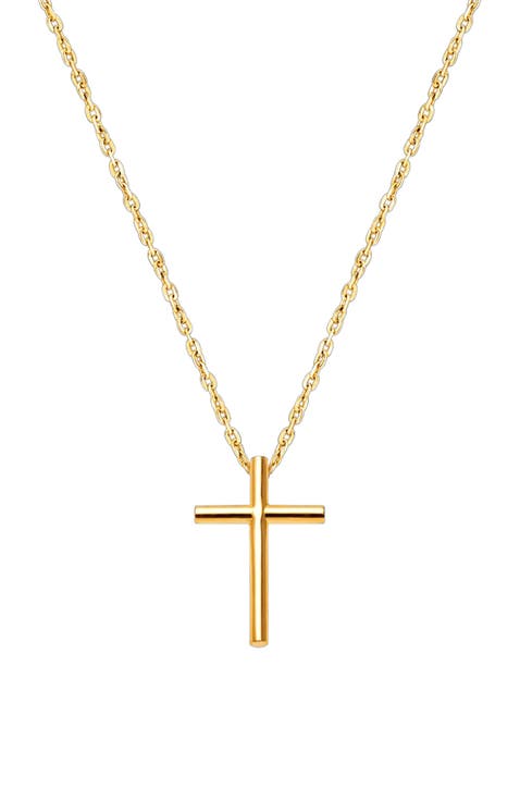 14K Gold Rounded Cross 12-14" Necklace