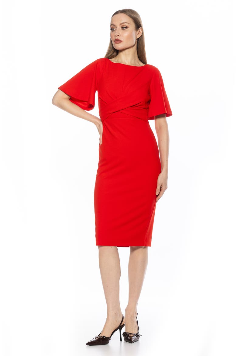 Ariah Flutter Sleeve Sheath Dress, Alternate, color, RED