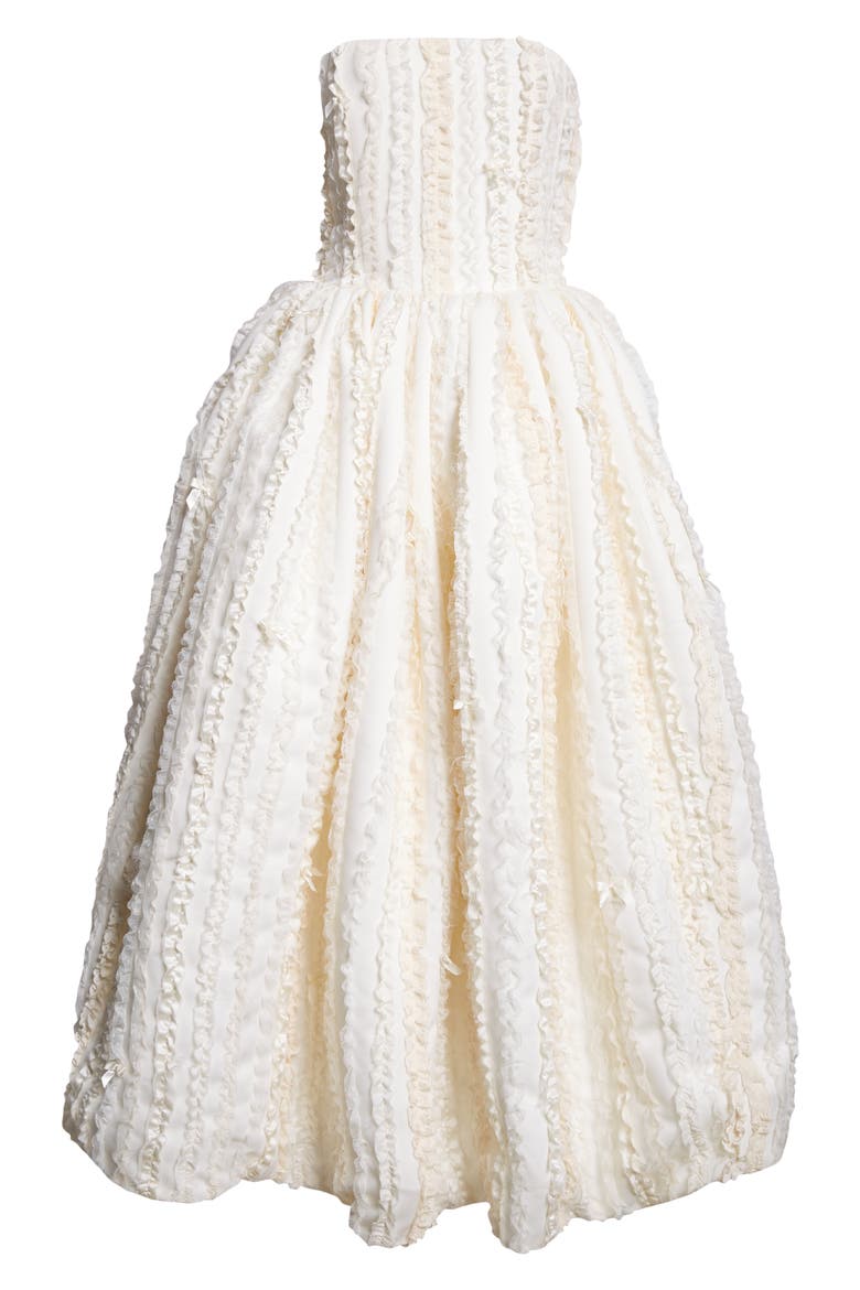 Gender Inclusive Lucille Raw Ruffle Strapless Gown, Alternate, color, IVORY/ ANTIQUE WHITE RUFFLE
