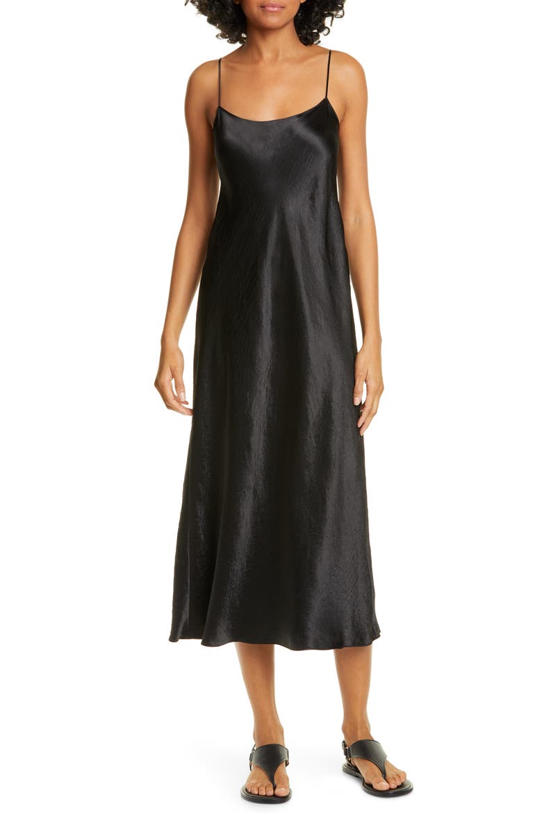 Satin Midi Slipdress, Main, color, 001BLK-BLACK