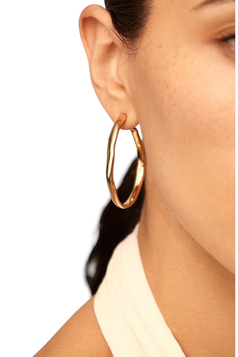 Sleek Open Hoop Earrings, Alternate, color, Gold