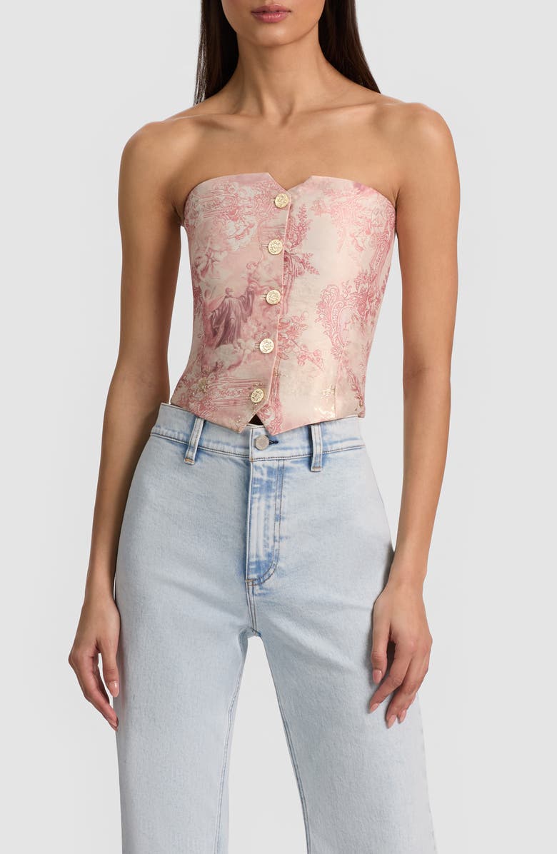 Alice + Olivia Kelcey Floral Jacquard Strapless Top, Main, color, 