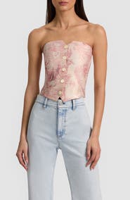 ALICE + OLIVIA Kelcey Floral Jacquard Strapless Top
