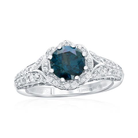 14K White Gold 1.14ct Blue Diamond & 0.71cttw Diamond Ring