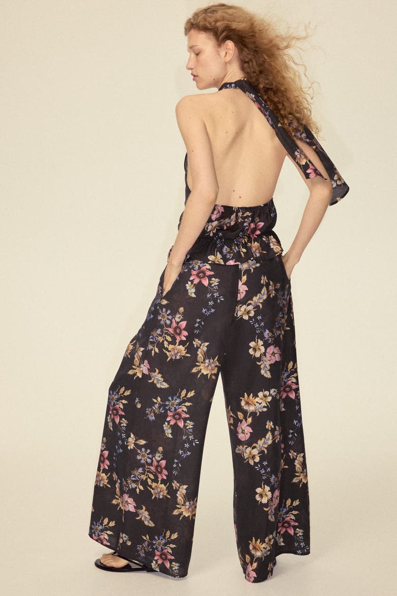 Wide-leg Viscose-blend Pants, Alternate, color, Black/floral