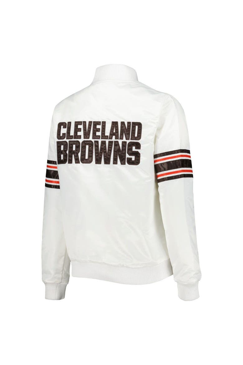 Women's Starter White Cleveland Browns Line Up Satin Full-Snap Varsity Jacket, Alternate, color, White