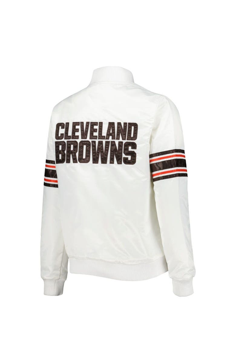 STARTER Women's Starter White Cleveland Browns Line Up Satin Full-Snap Varsity Jacket, Alternate, color, White