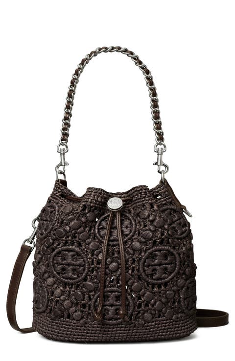 T Monogram Raffia Bucket Bag