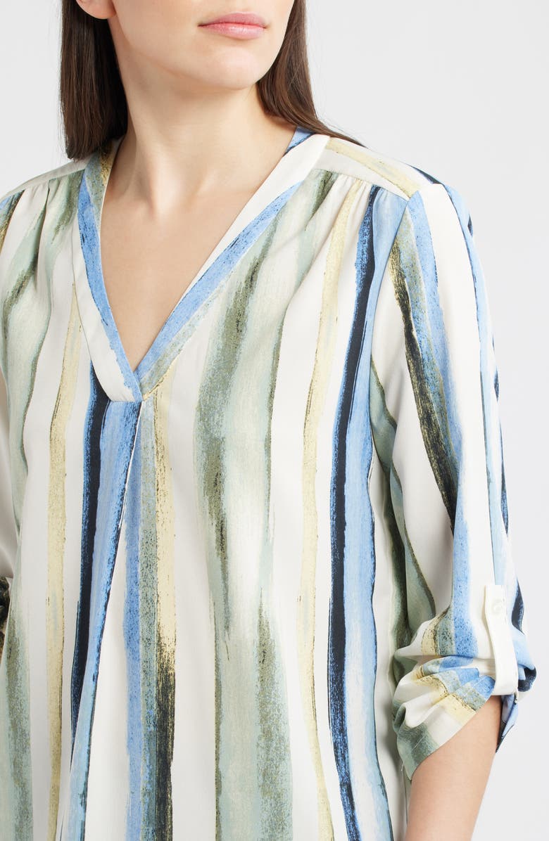 AK ANNE KLEIN Stripe V-Neck Top, Alternate, color, White Dove Multi