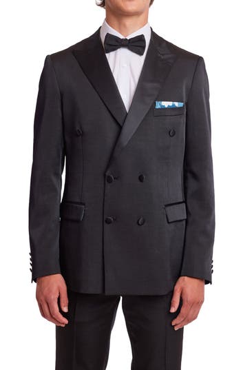 Paisley & Gray Soho Slim Fit Double Breasted Suit Jacket In Black