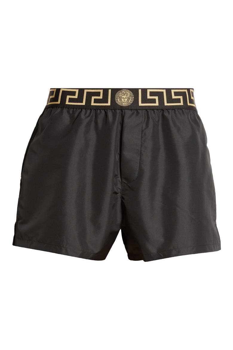 Greca Medusa Swim Trunks, Alternate, color, BLACK GOLD GREEK KEY