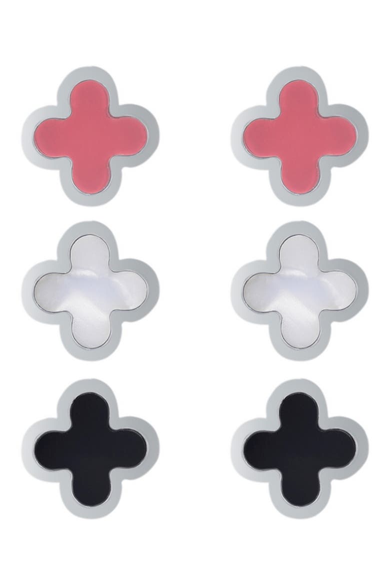 Set of 3 Clover Stud Earrings, Main, color, SILVER