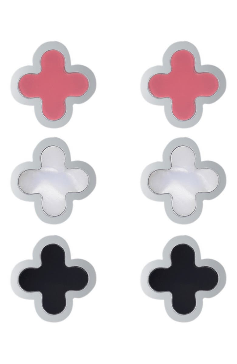 Adornia Set of 3 Clover Stud Earrings, Main, color, Silver