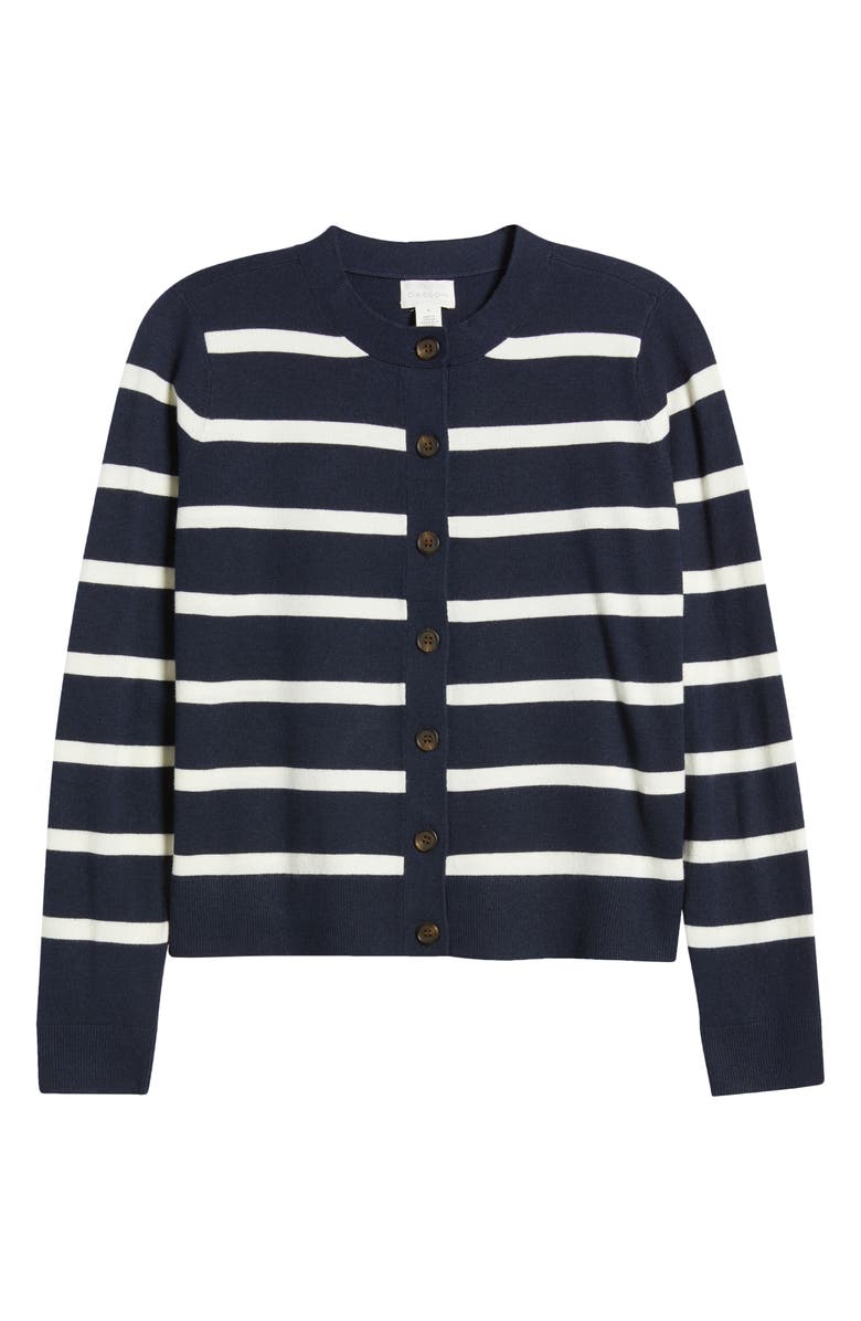Caslon<sup>®</sup> Classic Crewneck Cardigan, Alternate, color, Navy- Ivory Renee Stripe