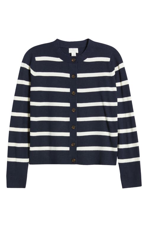 Shop Caslon ® Classic Crewneck Cardigan In Navy- Ivory Renee Stripe