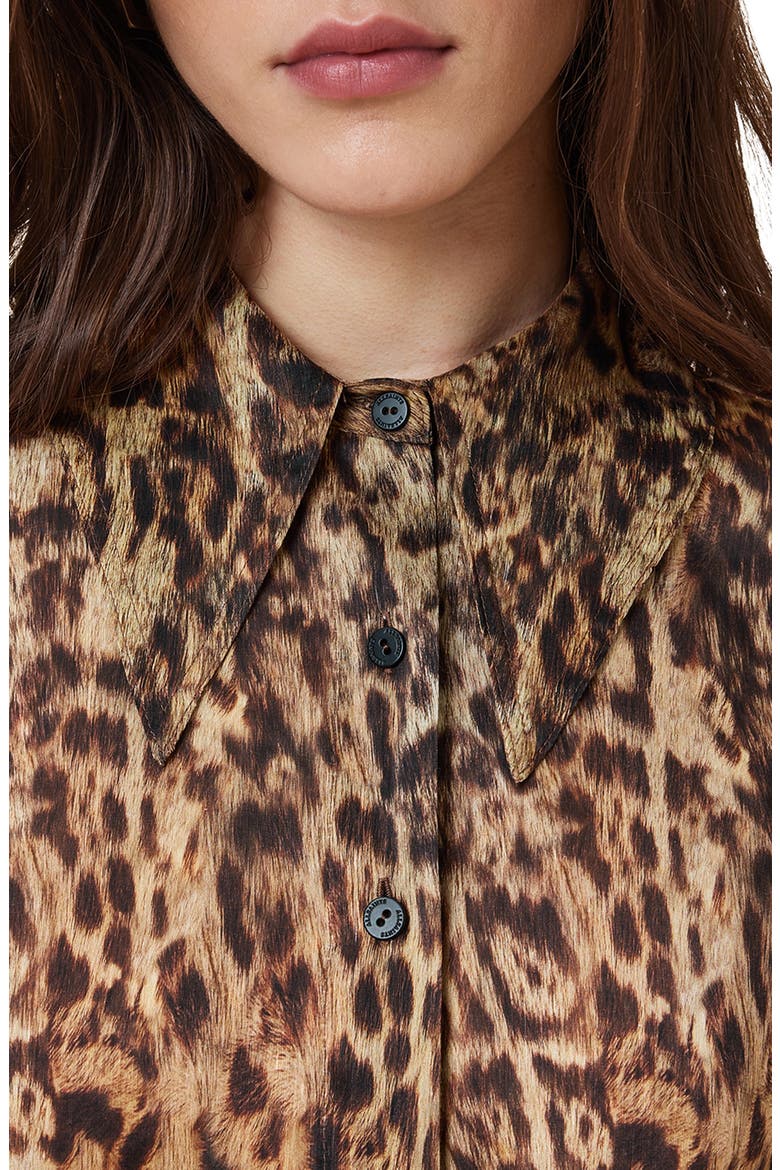 Charli Leopard Print Linen & Silk Button-Up Shirt, Alternate, color, EVIA GOLDEN BROWN