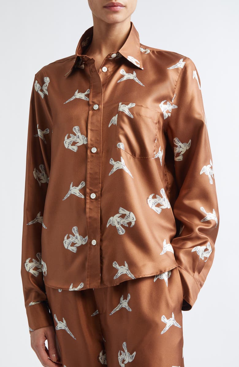 Marni Ravens Silk Twill Button-Up Shirt, Alternate, color,