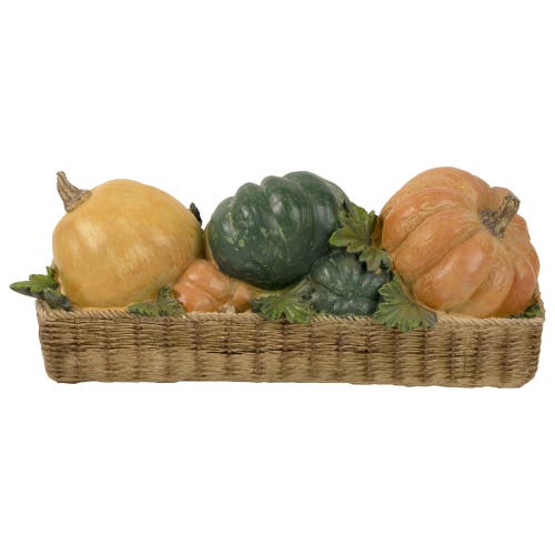 Northlight Faux Rattan Basket With Pumpkins Thanksgiving Decoration In Multi