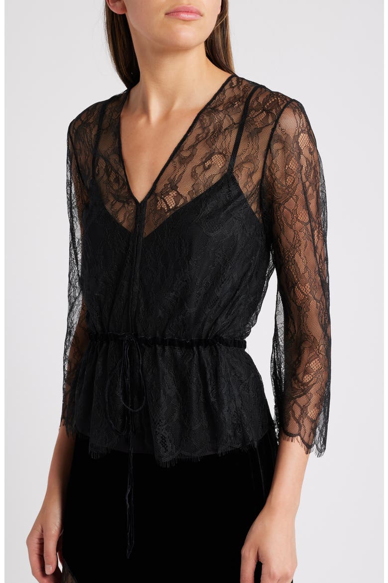 Lace Peplum Top, Alternate, color, BLACK