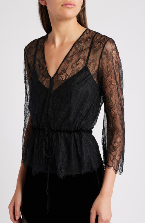 Frame Lace V-neck Blouse In Black In Black