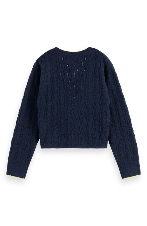 Scotch & Soda Kids' Ajour Pointelle Cardigan In Blue