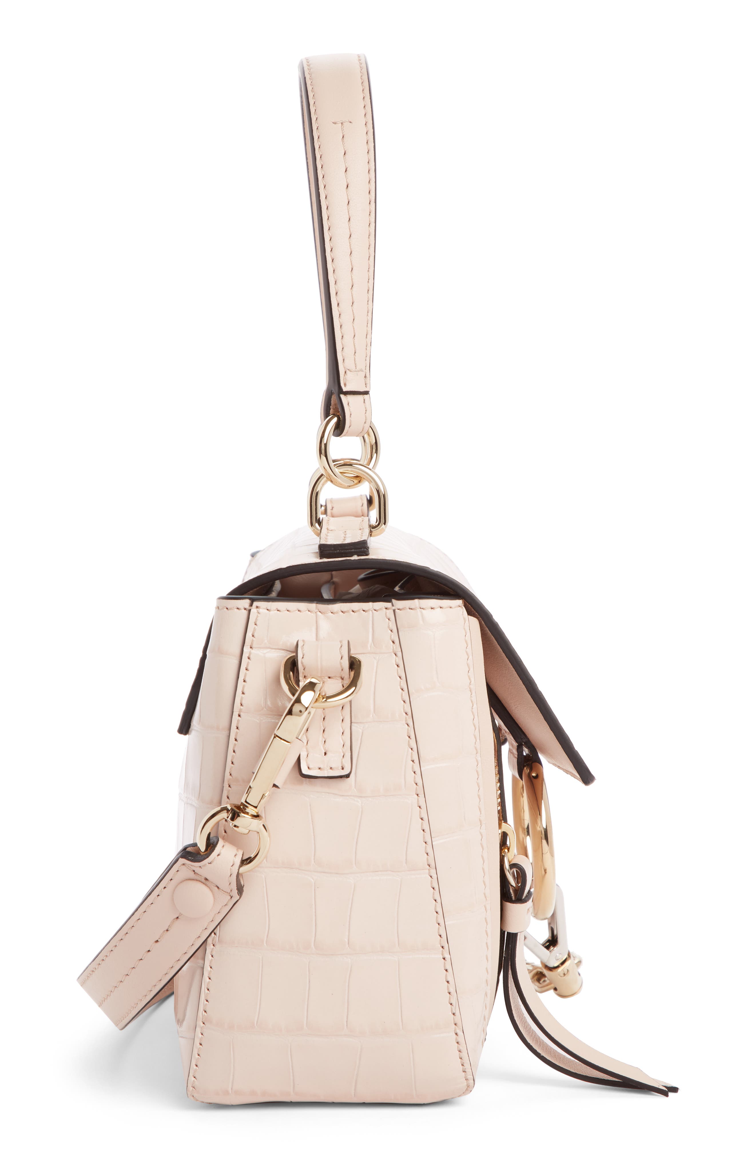 Chloé Mini Faye Day Croc Embossed Leather Satchel, Alternate, color, 