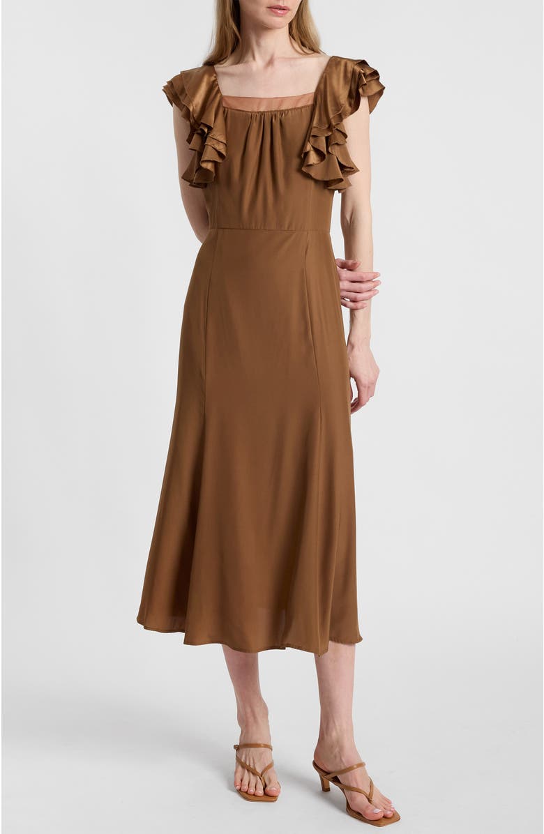 Santorelli Yeda Fit and Flare Midi Dress in Silk Crepe de Chine, Main, color, Dark Bronze