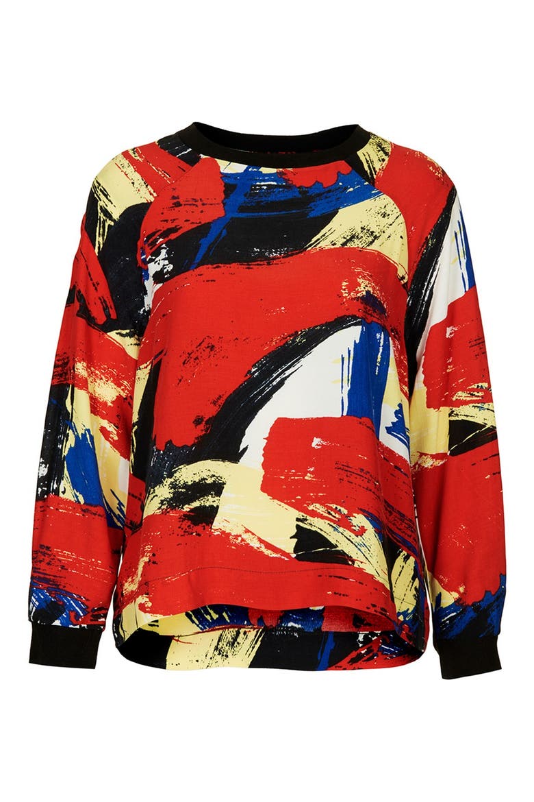 Brushstroke Pattern Sweatshirt, Alternate, color, RED MULTI