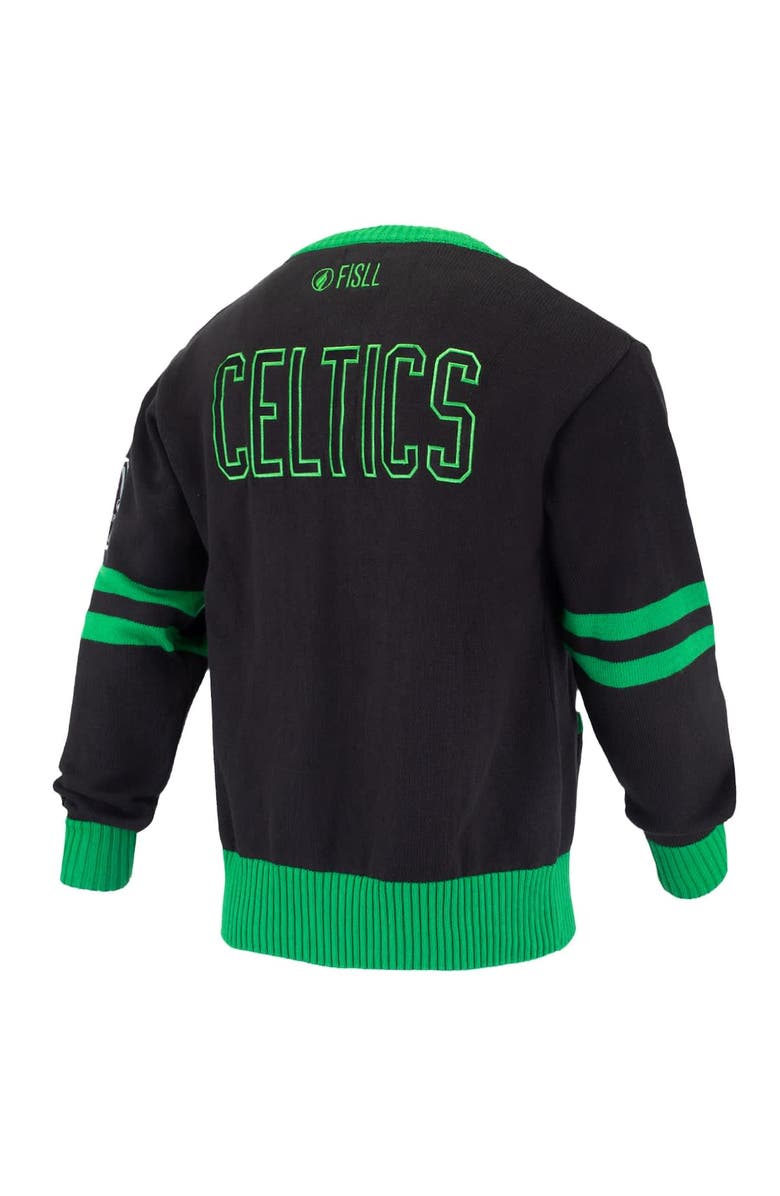FISLL Unisex FISLL Black Boston Celtics Logoman Shadow Collection Full-Button Cardigan Sweater, Alternate, color, Black