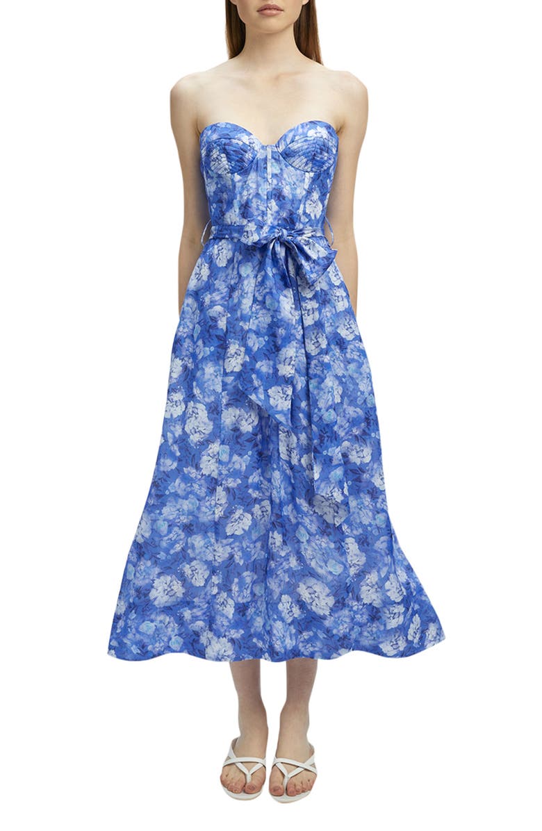 Bardot Vibrant Strapless Floral Midi Dress, Main, color, 